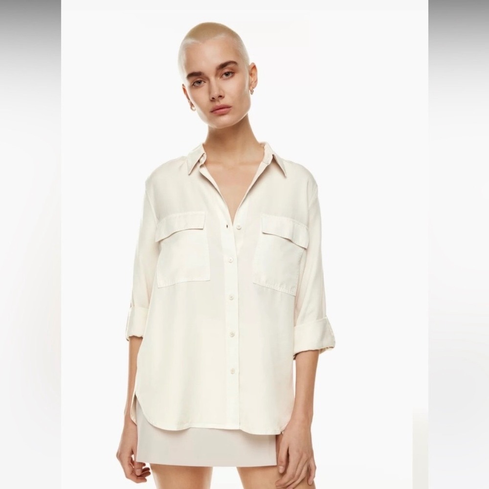 Babaton Utility Button Down Shirt Garment Dyed Matte Pearl Off White XS NEW‎